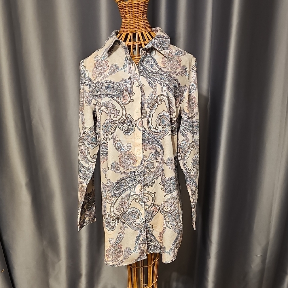 Chico's Paisley Button Down Shirt - Blue and Cream